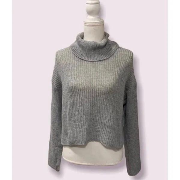 Missguided NWT Women Medium Grey Turtleneck Long Sleeve Knit Crop Top Sweater - Image 5