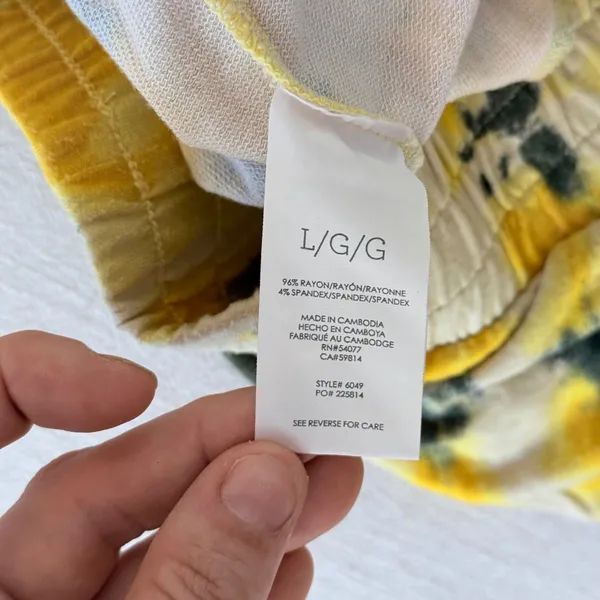 Cabi Atomic Lounger Pants Yellow Tie Dye Ruched Rayon Large‎ - Image 3