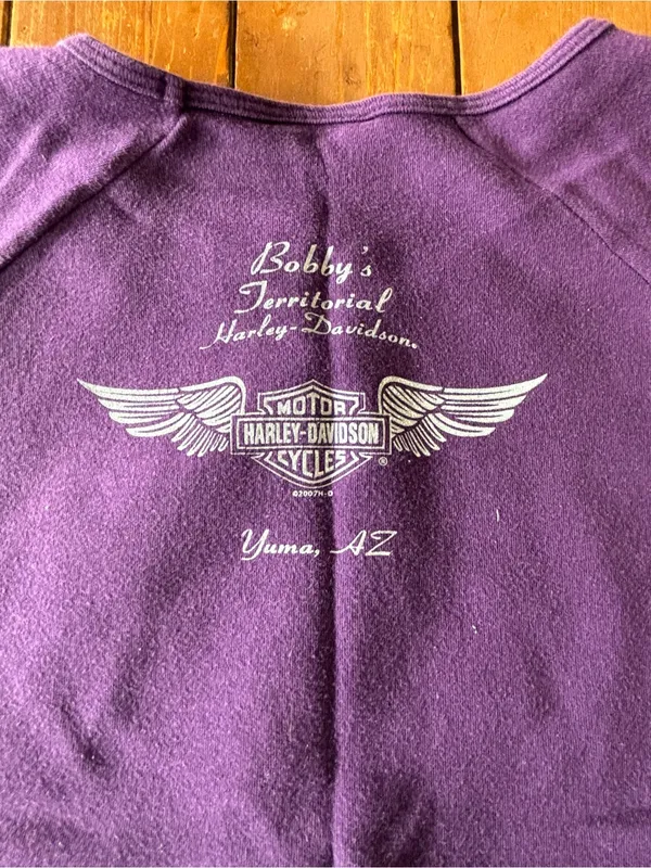 Harley-Davidson Purple Graphic Tee features a Sparkly Pink Silver Glitter Logo - Image 4