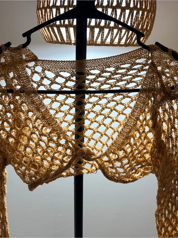 SHEIN Open-Knit Mustard Cropped Shrug - Image 3
