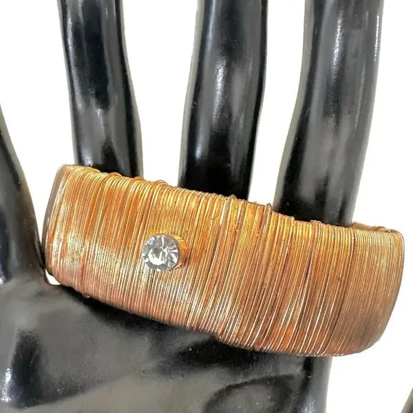 Gold tone wire wrapped bangle bracelet - Image 9