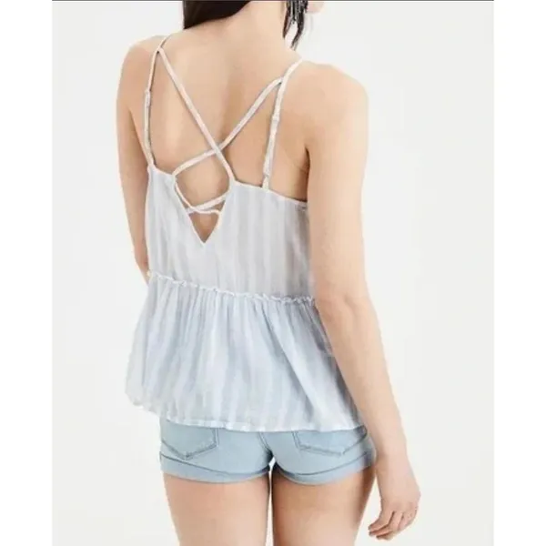 American Eagle Women's Cami Tank Size XS Blue White Strappy Faux Wrap Top NEW - Image 3