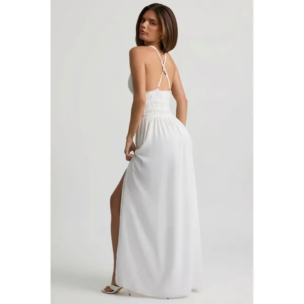 Oh Polly Pryana White Plunge‎ Cross Back Maxi Dress NWT Size US 2 - Image 2