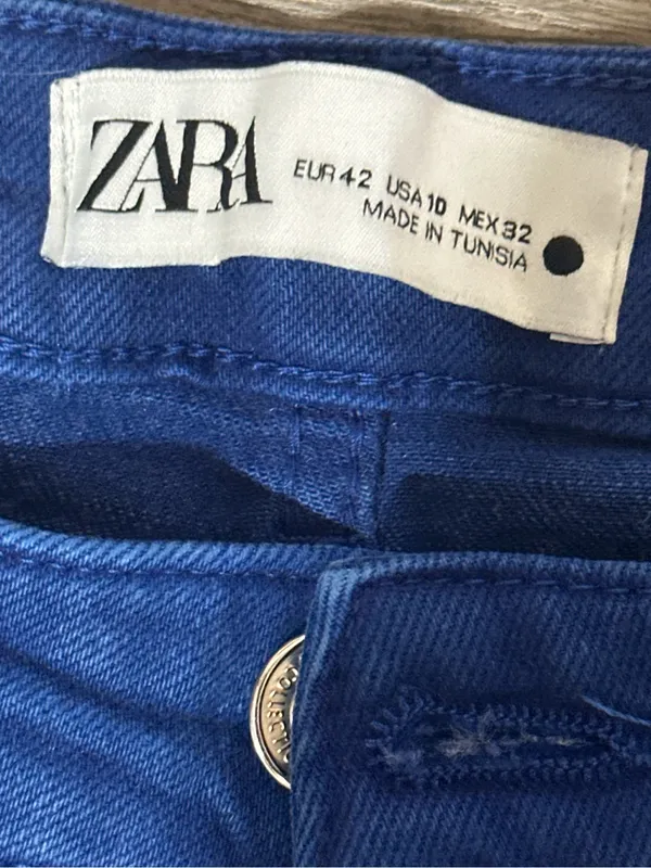 ZARA Women’s Cobalt Blue Flare Jeans Size 10 Raw Hem High Rise Pants - Image 5