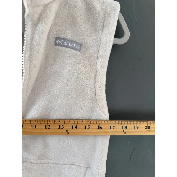 Columbia Womens Cream Fleece Vest Full Zip Plush Mock Neck Small Solid Pockets - Image 4