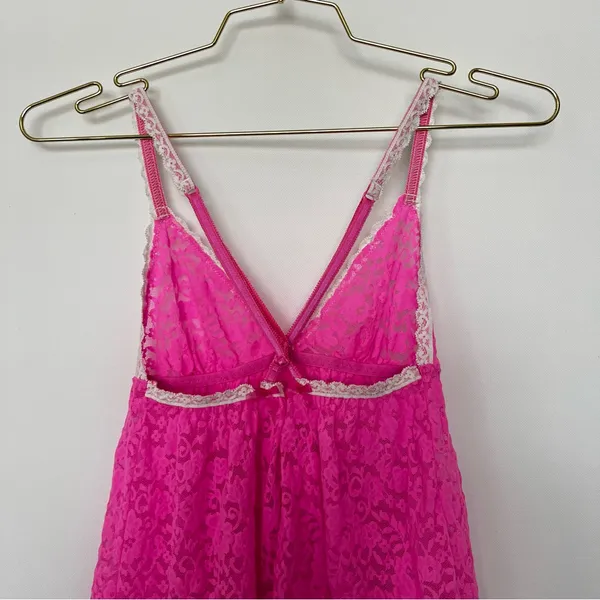 Victoria's Secret Lace Babydoll Size Small Hot Pink Lace Nightie Slip Cami - Image 7