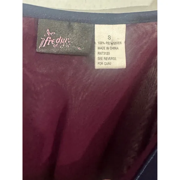 Vintage Fredericks Hollywood Slip Dress S Navy Burgundy Chiffon 90s Y2K Sheer - Image 4