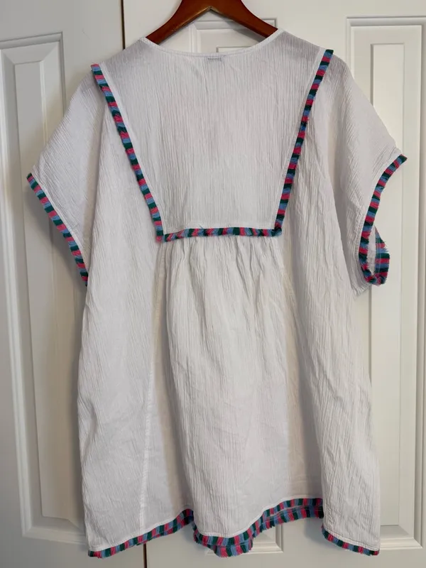 J.Crew Factory White Tassel Beach Tunic with Pink, Green and Blue Trim 2X - Image 10