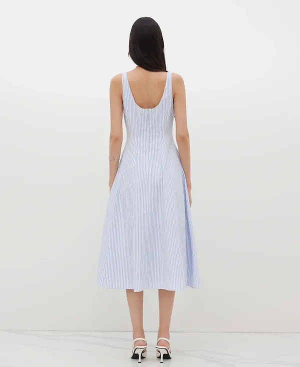 Cider Square Neck Stripe Ruffle Hem Midi Dress - Image 2