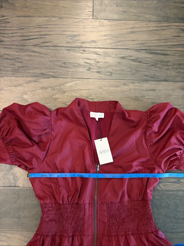 New With Tags Entro Avara Puff Sleeve Zip Front Burgundy Dress Sz S - Image 9