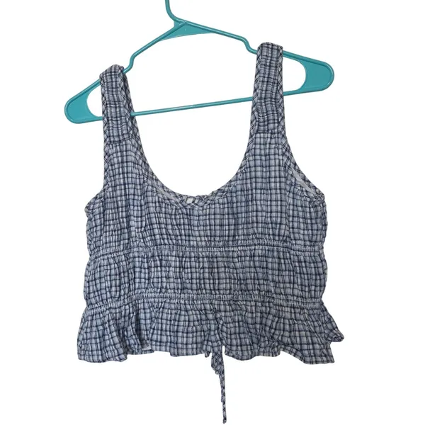 Abercrombie & Fitch Linen Blend Ruffle Cropped Ruched Tie Front Tank Top Medium - Image 8
