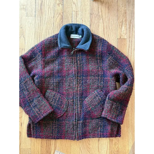 Kilkenny M‎ Wool Tweed Short Sweater Jacket Plaid Full Zip - Image 6