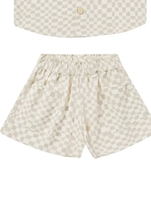 RYLEE + CRU Dove Check Kelli Linen Shorts size Large Beige Tan - Image 2