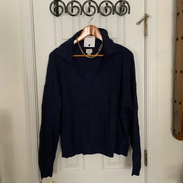 AND Navy Cozy Knit Polo Collar Pullover Sweater - Image 4