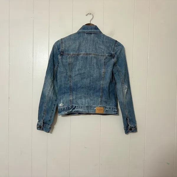 Abercrombie & Fitch Denim Jean Jacket Womens S Blue Distressed Classic - Image 5