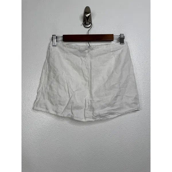 Ginski White Linen Mini Skirt Womens Size‎ Small High Waisted A-Line Minimalist - Image 2