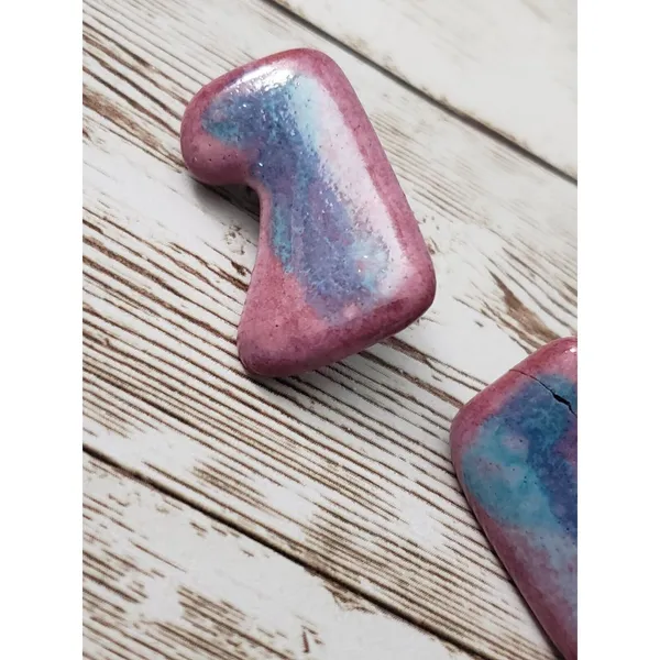 Vintage Clip On Earrings - Unusual Shape Blue & Pink Tones 1.25" - Image 7
