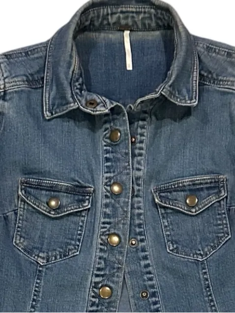 Free People Blue Denim Round Hem Jacket Xs - Image 7