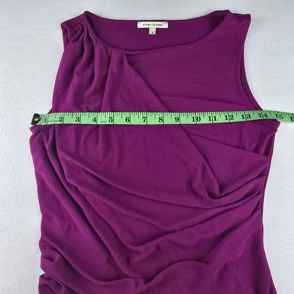 River Island Magenta Ruched Asymmetrical Neck‎ Sleeveless Sheath Dress Size 8 - Image 7