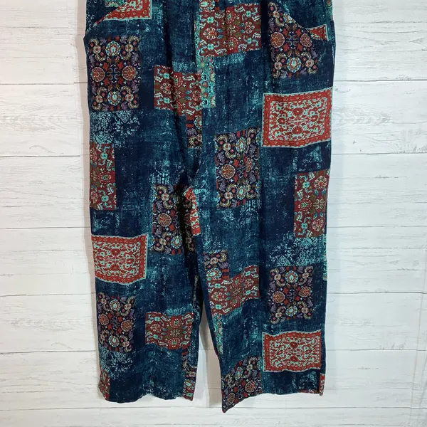 Himosyber Patchwork Jumpsuit Loose Floral Print Bohemian Wide Leg Overall 2XL - Image 8