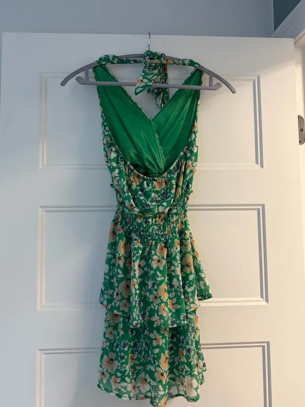 Green halter mini dress floral - Image 3