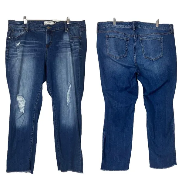 Torrid Jeans Straight Leg Distressed Mid Rise Medium Blue Wash Women’s Size 18 - Image 6
