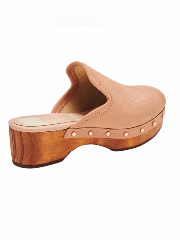DV DOLCE VITA Closen Nubuck Camel Studded Wooden Heel Clogs Shoes 7 - Image 2