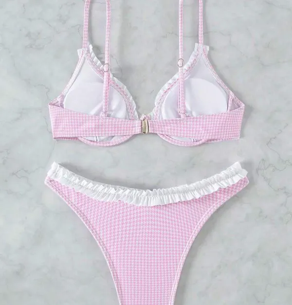 SheIn Pink Gingham Ruffle Bikini - Image 4