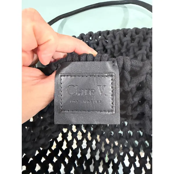 Clare V Black Sandy Tote Bag Cotton Rope Macrame Leather Handles NWT - Image 10