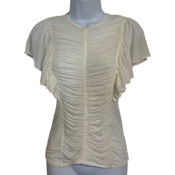 EXPRESS Ruched Flutter Sleeve Ivory Off White Blouse NWT $58‎ Size XS - Image 2