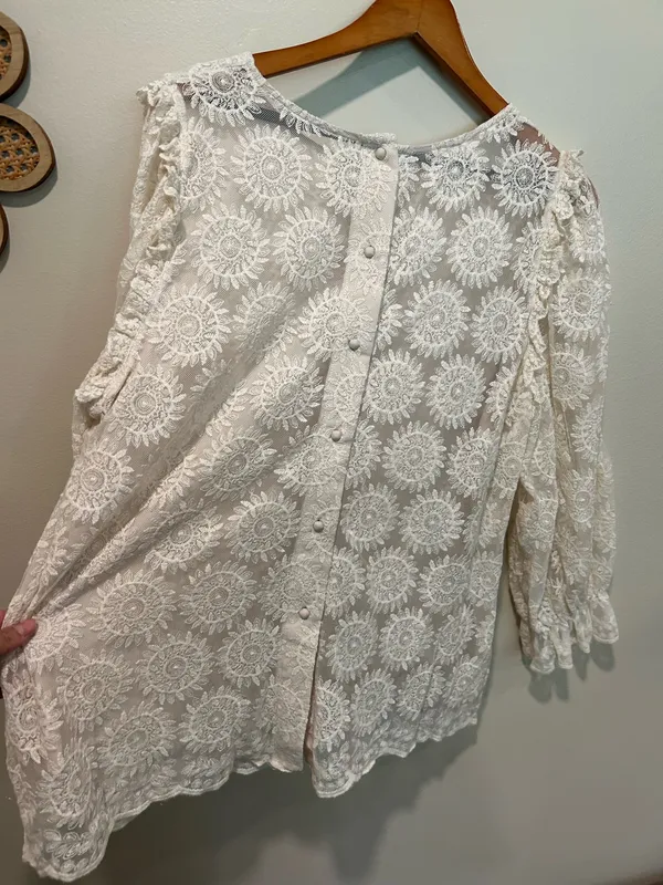 Boho cream colored top (XL) White - Image 5