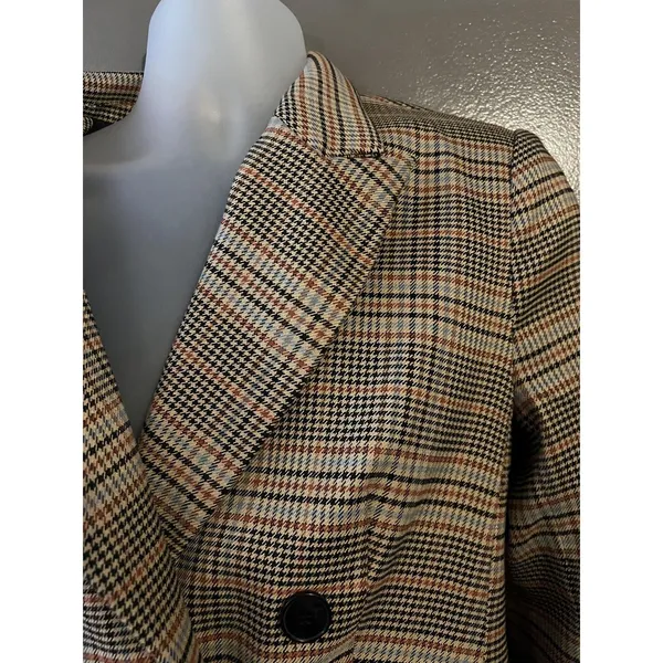 Marled Blazer Womens S Beige Plaid Double Breasted Lined Notch Lapel Jacket - Image 5