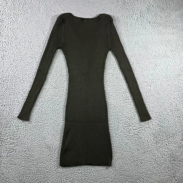 Derek Heart Ribbed Long Sleeve‎ Bodycon Mini Dress Women Medium Olive Green - Image 2