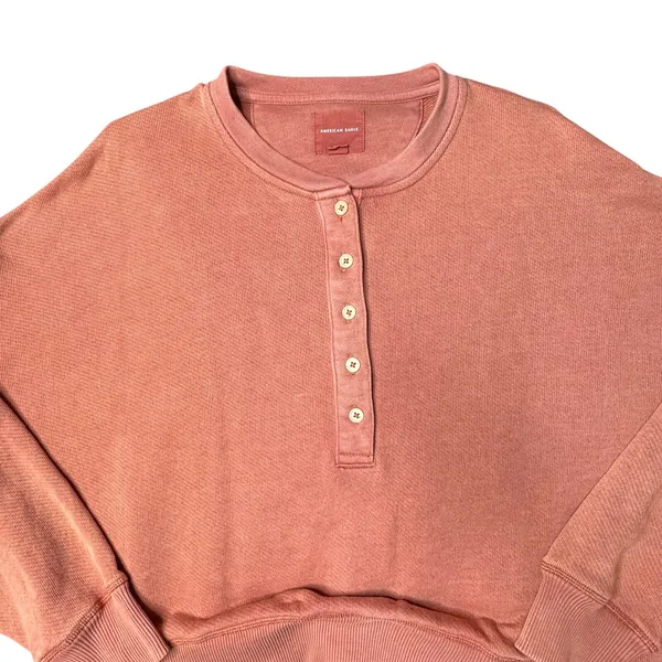American Eagle Rust Henley Sweatshirt M Boxy Cozy Fall Casual - Image 7