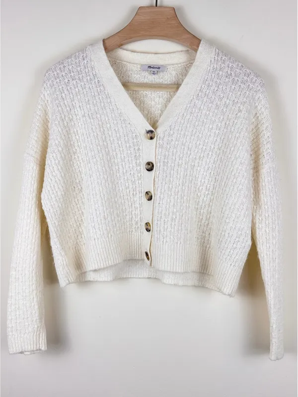 Madewell Mayfair Sweater Cardigan Antique Cream Alpaca Blend XXS Textured Knit - Image 3