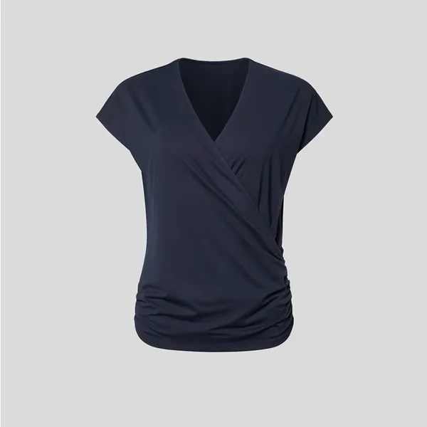 Halara H22.- V Neck Cap Sleeve Crossover Ruched Solid Work Blouse. Size large - Image 7