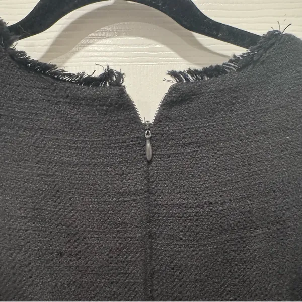 Karl Lagerfeld Paris Black Tweed Sheath Dress Size 6 Fringe Trim Pockets - Image 7