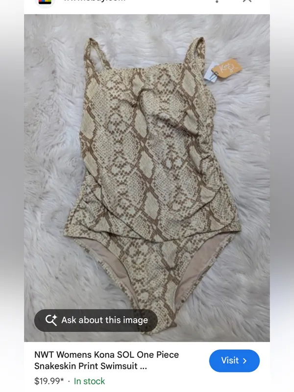 Kona Sol Beige and Light Brown Snakeskin Patterned Swim One Piece | Large 12-14 - Image 12