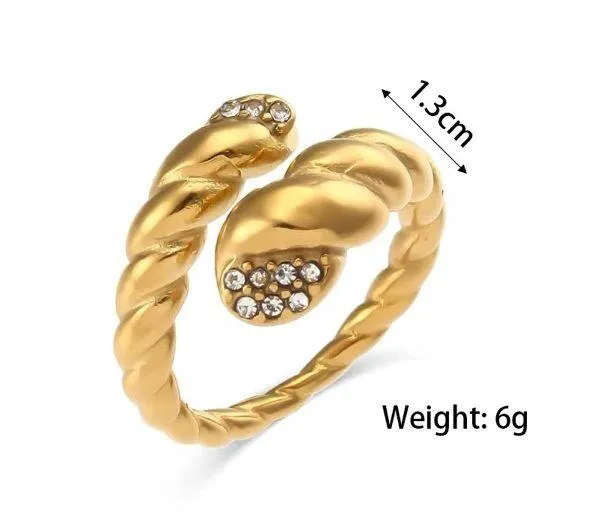 Adjustable ring 18k gold plated stainless steel paved open snake summer - Image 3