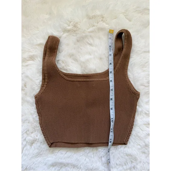 Babaton Camel Brown Ribbed Crop Tank - Image 2