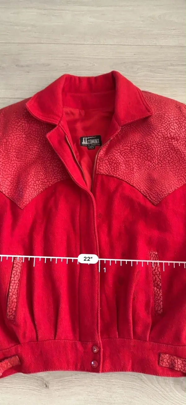 80’s Style Women’s Vintage Red Suede Leather Bomber Jacket Size Large - Image 7