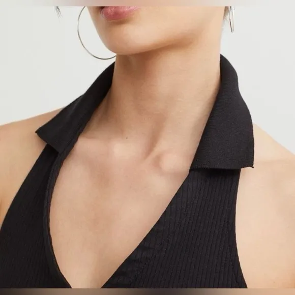 H&M Divided Women’s Halterneck Top with Collar Black Size Small - Image 7