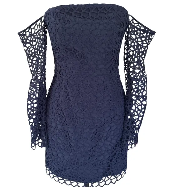 Keepsake the Label Navy Blue Lace Off the Shoulder Bell Sleeve‎ Mini Dress Small - Image 3