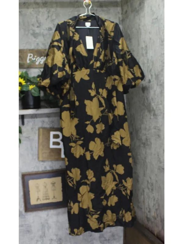 NWT A New Day Womens Tie Neck Maxi Dress Woven 94441349 Black / Brown Floral XL - Image 2