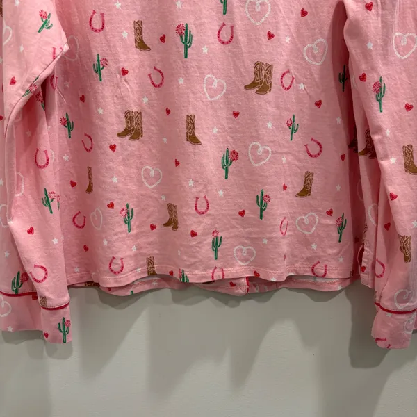 PJ Salvage Whimsy Boot Scootin Pink Pajama Set Western Cowboy Hearts Medium - Image 8