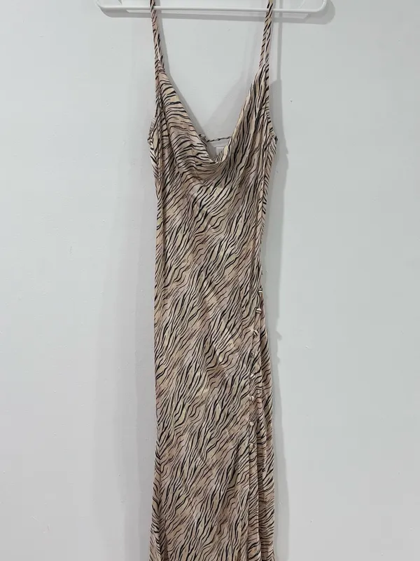 For Love & Lemons Zebra Slip Maxi Dress | Y2K Cowl Neck | Mob Wife Resort S - Image 3