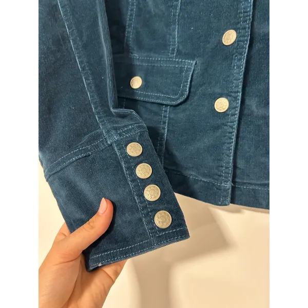 AMI Women Teal Blue Corduroy Trucker‎ Jacket Small Button Front Utility Coat S - Image 3