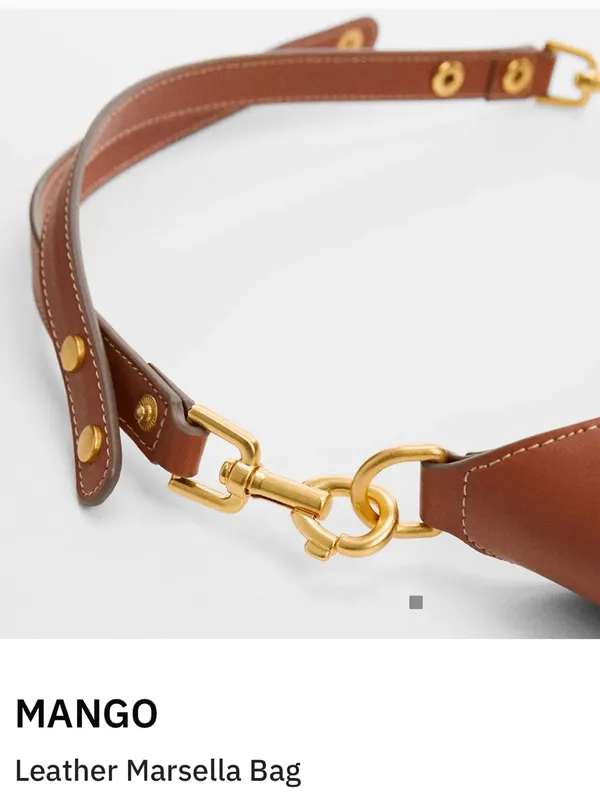 Mango MNG NWOT cognac brown leather Canvas Hobo Shoulder Bag in Beige and Brown - Image 6
