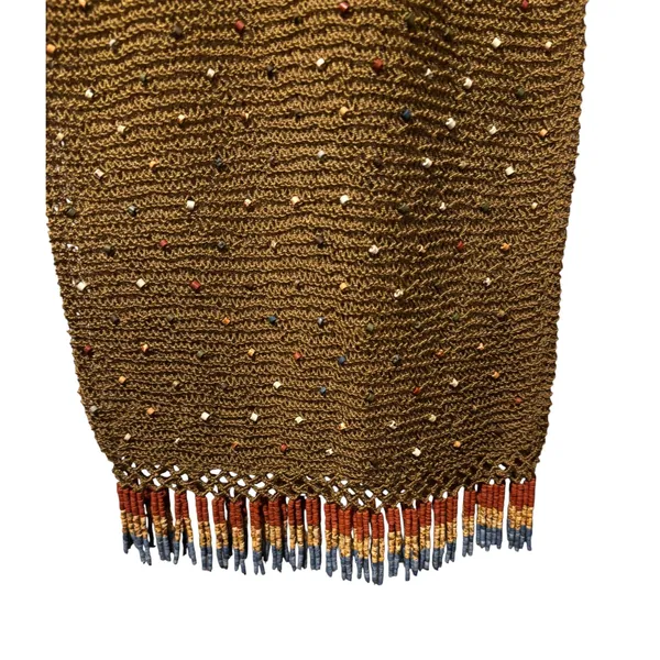 Vicky Moreinis Brown Knit Beaded Swimwear Cover up Dress Beaded Fringe Stretch - Image 6