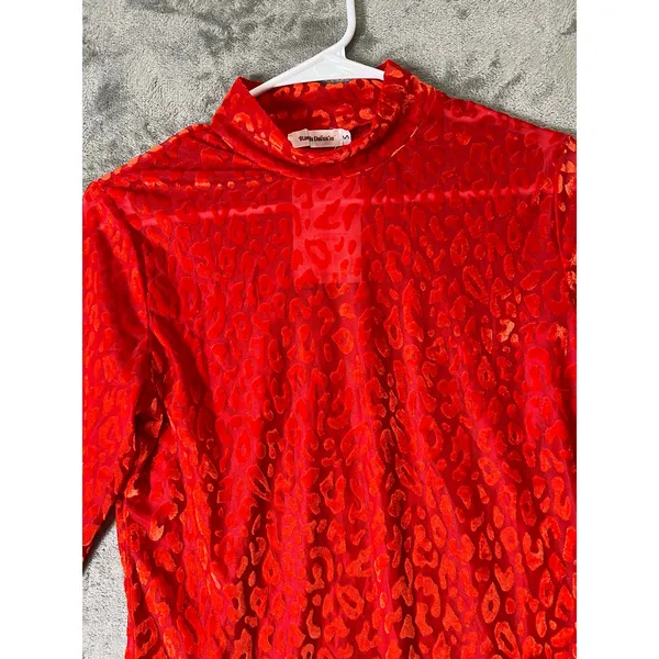 Ranch Dress’n Mock Neck Layering Shirt Red Orange Floral Burnout Small New - Image 2